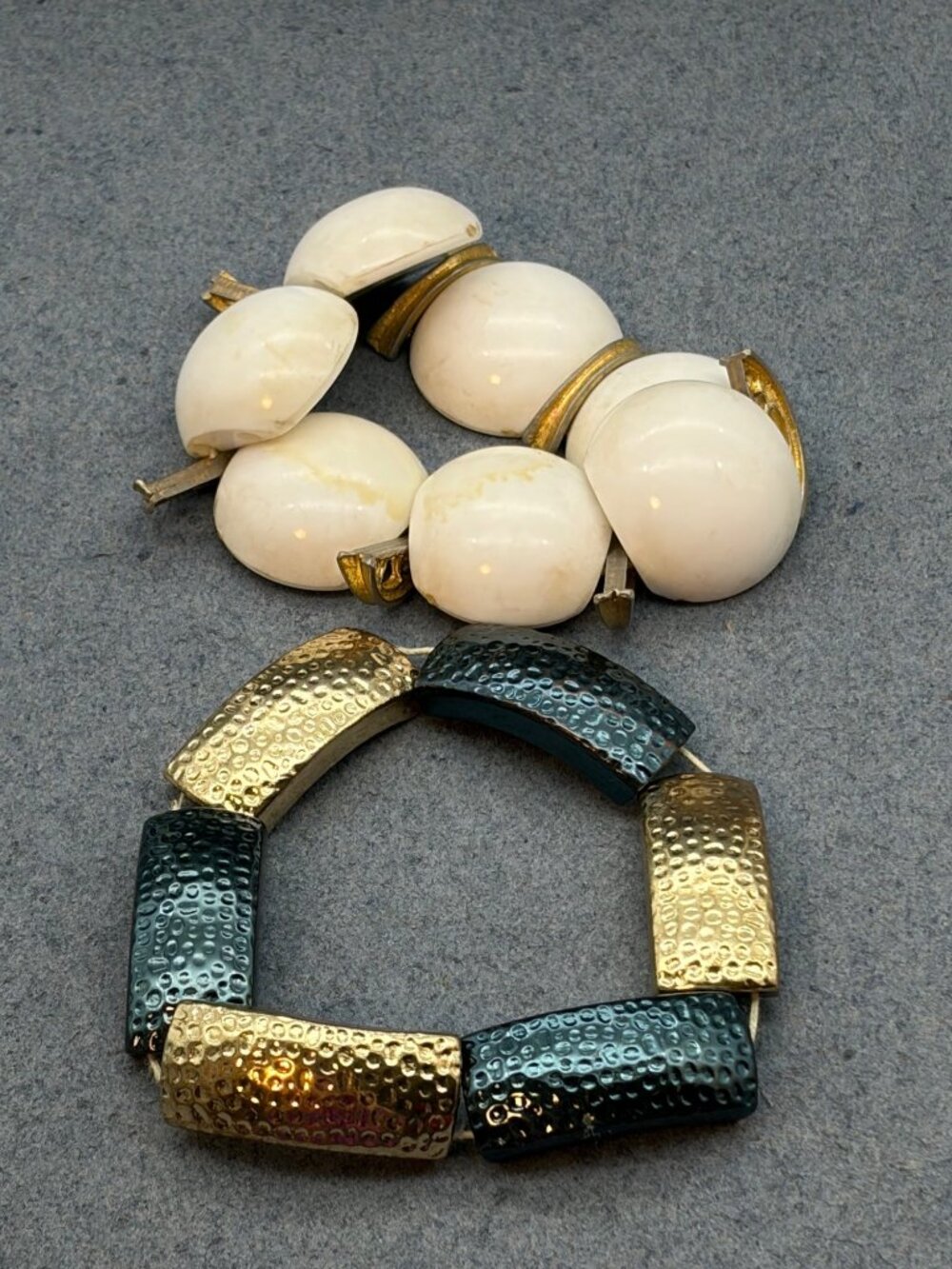 Vintage Chunky Statement Bracelet Lot As Is Craft DIY Hammered Gold White Retro
